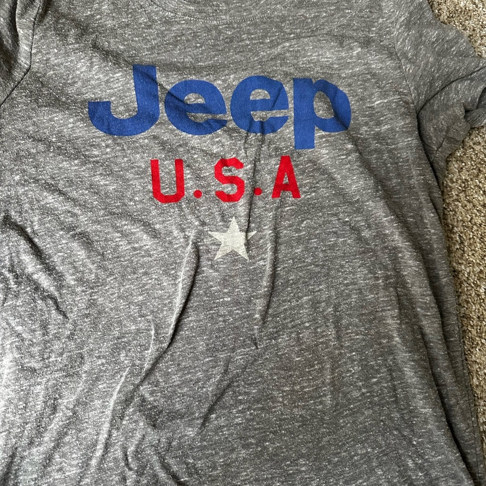 Jeep Grey Tee with Blue, Red and White Graphics